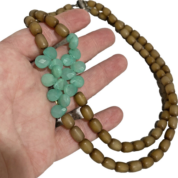 Vintage Islands Brown & Green Beaded Necklace Choker 925 Sterling Silver Clasp - Picture 6 of 8